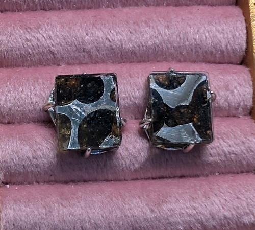 Pallasite meteorite earrings - meteorite,